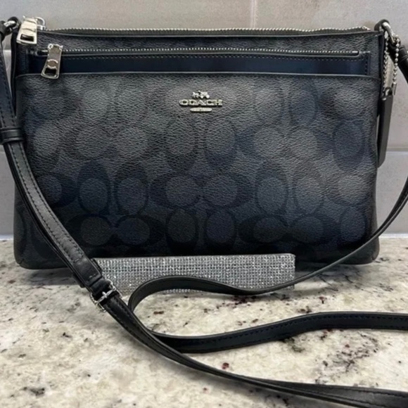 Coach Signature Coated Canvas Black Crossbody Bag With Removable Pouch - Picture 1 of 11